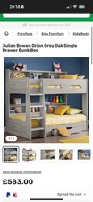Julian Bowen Orion Sonoma Oak, White, Grey Oak Bunk Bed w/Premier Mattresses 3FT