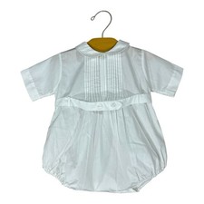Vintage Feltman Bros Boys 6 Mo Bubble Romper White Belt Baptism Christening