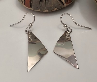 VTG Native American 925 Sterling Silver Elongated Fan Hook Earrings EUC 4.5g