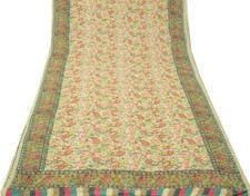 Sushila Vintage Cream Saree 100 Pure Georgette Silk Printed Floral Craft Fabric
