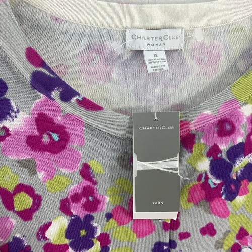 Charter Club Women’s 1X Plus Gray/Purple Floral Knit Button-Up Cardigan Rayon - Picture 3 of 4