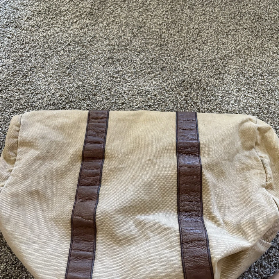 Vintage Rugby Ralph Lauren Khaki Canvas & Leather Small Duffle Tote Bag Monogram - Image 4 of 4