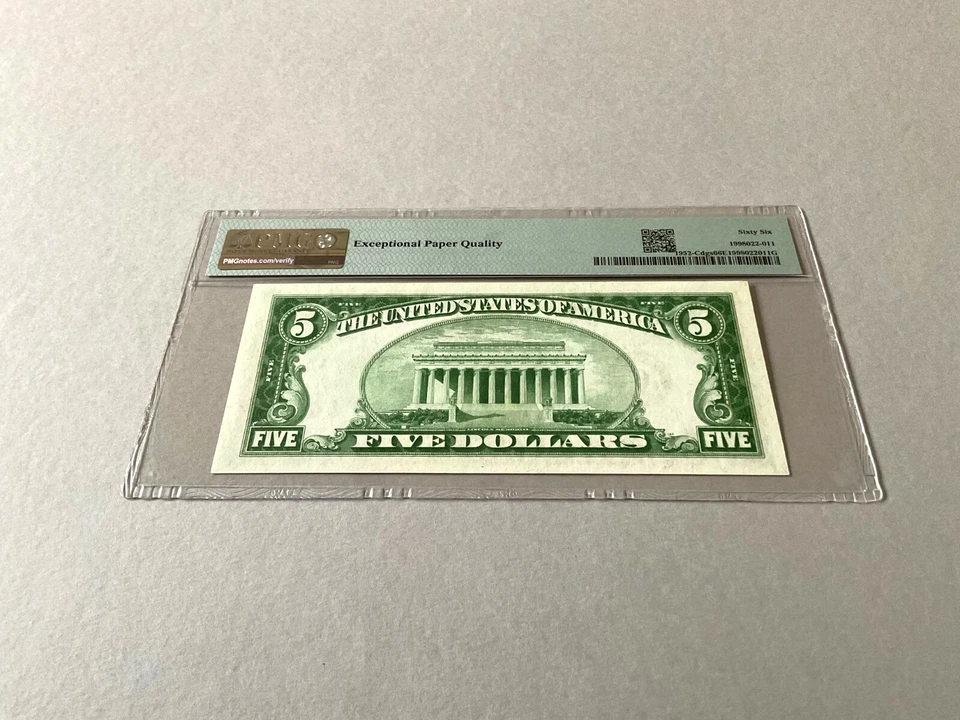 U.S. $5 FR 1952-Cdgs Dk Grn (CA Blk) 1928B Fed Resv Note Philadelphia PMG 66 EPQ - Image 4 of 4