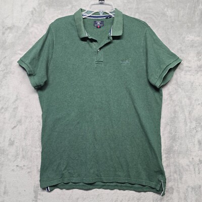 Superdry Polo Shirt Mens Size 2XL Green Short Sleeve Top Comfort Organic Cotton