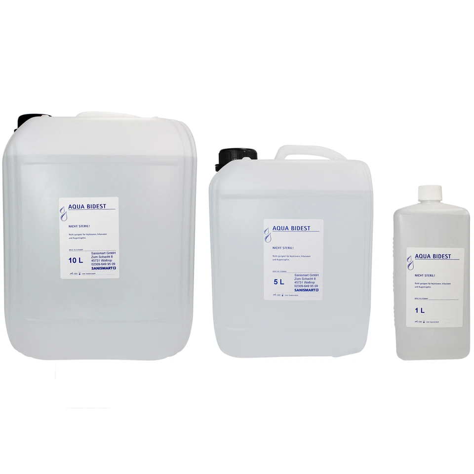 SANISMART Aqua Bidest Laborwasser bidestilliertes Wasser verschiedene Größen