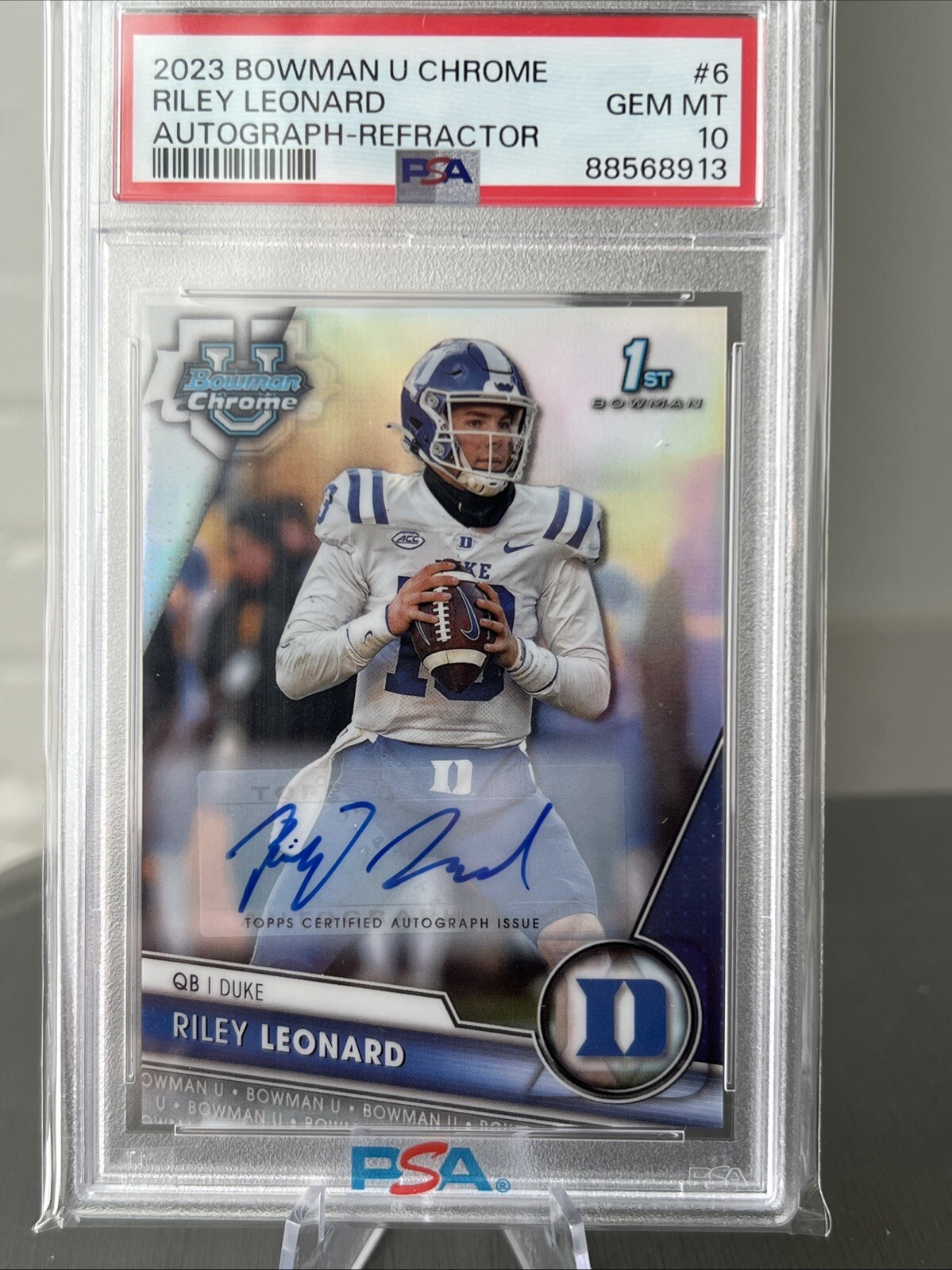 2023 Bowman U Chrome #8 Riley Leonard 1st Refractor Auto /499 PSA 10 Gem Mint