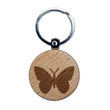 Butterfly Solid Engraved Wood Round Keychain Tag Charm