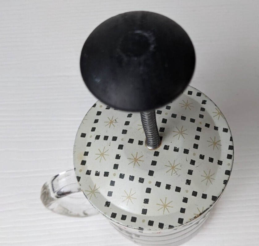 Vintage Blue Stars Anchor Hocking Glass Cup Androck Metal Food Nut Chopper