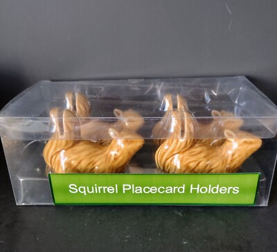 New Set of 4 Squirrel Place Card Holders Fall Decor Brown Ceramic Animals