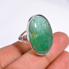 Green Quartz Ring Green Stone 925 Sterling Silver Statement Boho Rings Jewelry