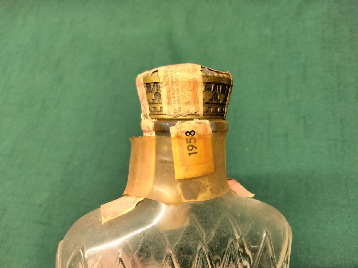 Lot of 2 Vintage 1958 & 1964 Seagram's Crown Royal Whisky Bottles