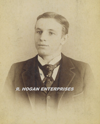 Vintage 1800's HANDSOME MAN LOCKPORT NEW YORK SAND STUDIO CABINET CARD PHOTO N3F