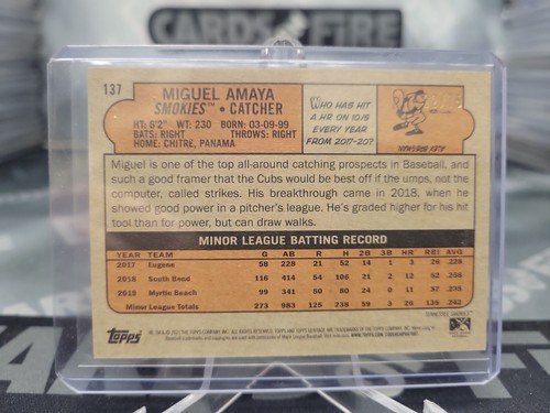 2021 Heritage Minors Base Green #137 Miguel Amaya /75 - Tennessee Smokies - Picture 2 of 3