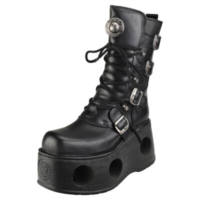 New Rock Space Metallic Neptuno Boots Unisex Black Platform Boots - 11 US