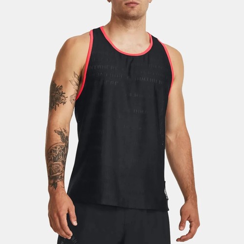 New Mens Under Armour UA Run Everywhere Fitted Mesh Singlet Tank Size M Black