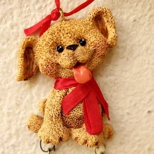 Kurt Adler Vtg Christmas Ornament Resin Tan/Brown Puppy Dog Customizable Bone