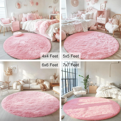 Pink round Rugs for Bedroom - Machine Washable, 4X4 Feet Circle Area Rugs for Li - Picture 2 of 12