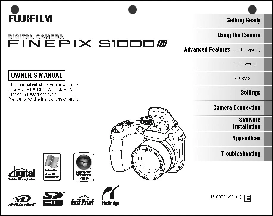 FujiFilm FinePix S1000 FD Digital Camera User Guide Instruction.