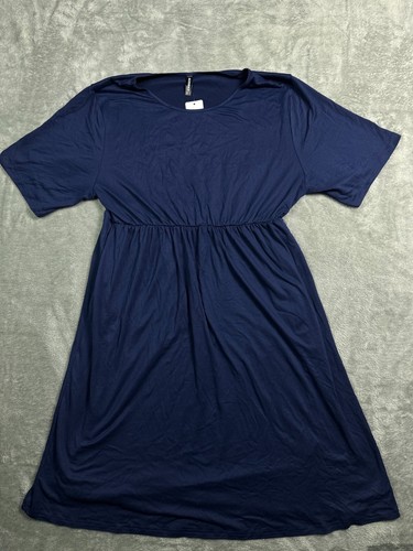 NWT Womens Plus Dresses 2X Blue T Shirt Dress Navy Knit Allegrace Short Sleeve