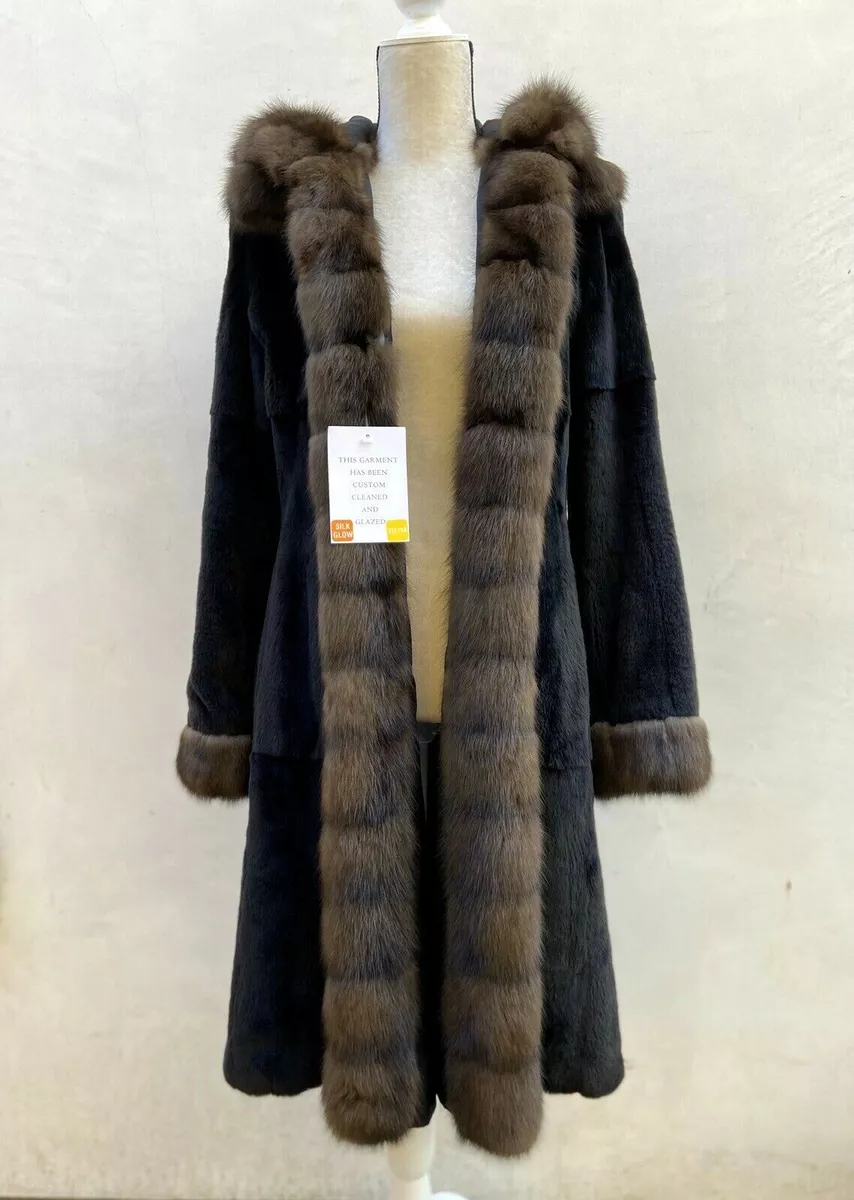 Sheared Mink Hooded Reversible Coat-Black Mink