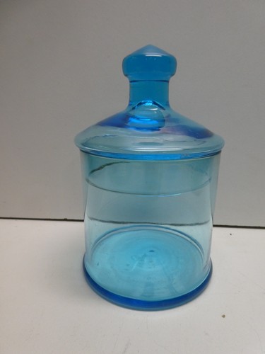 VINTAGE BLUE GLASS LIDDED BOWL TRINKET DISH DRESSING TABLE JAR