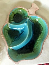 Vintage Santa Anita Ware California Pottery Blue Green Divided Dish 1960s 11"X8"