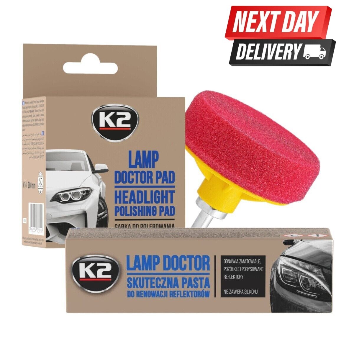 K2 LAMP DOCTOR PASTE 60g + POLISHING PAD / HEADLIGHT RESTORATION SET