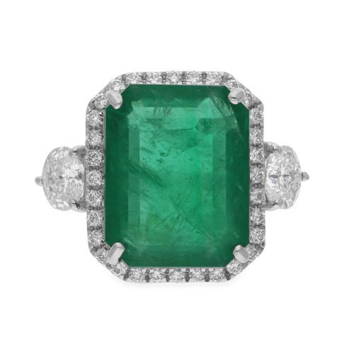 8.36 Tcw SI/H Natural Diamond Zambian Emerald Engagement Ring 14k White Gold - Picture 2 of 9