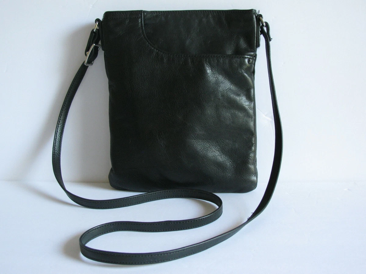 Vintage Margot Branded Black Leather Cross Body Purse Bag 