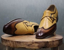 Mens Handmade Shoes Brogue Style Shaded Leather Formal Dress, Party formal shoes