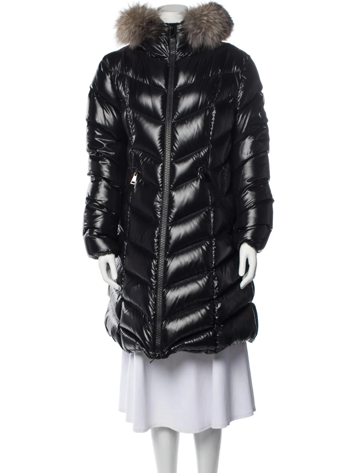 Piumino Moncler Fulmar con colletto in pelliccia di volpe nero taglia 2 nuovo con etichette