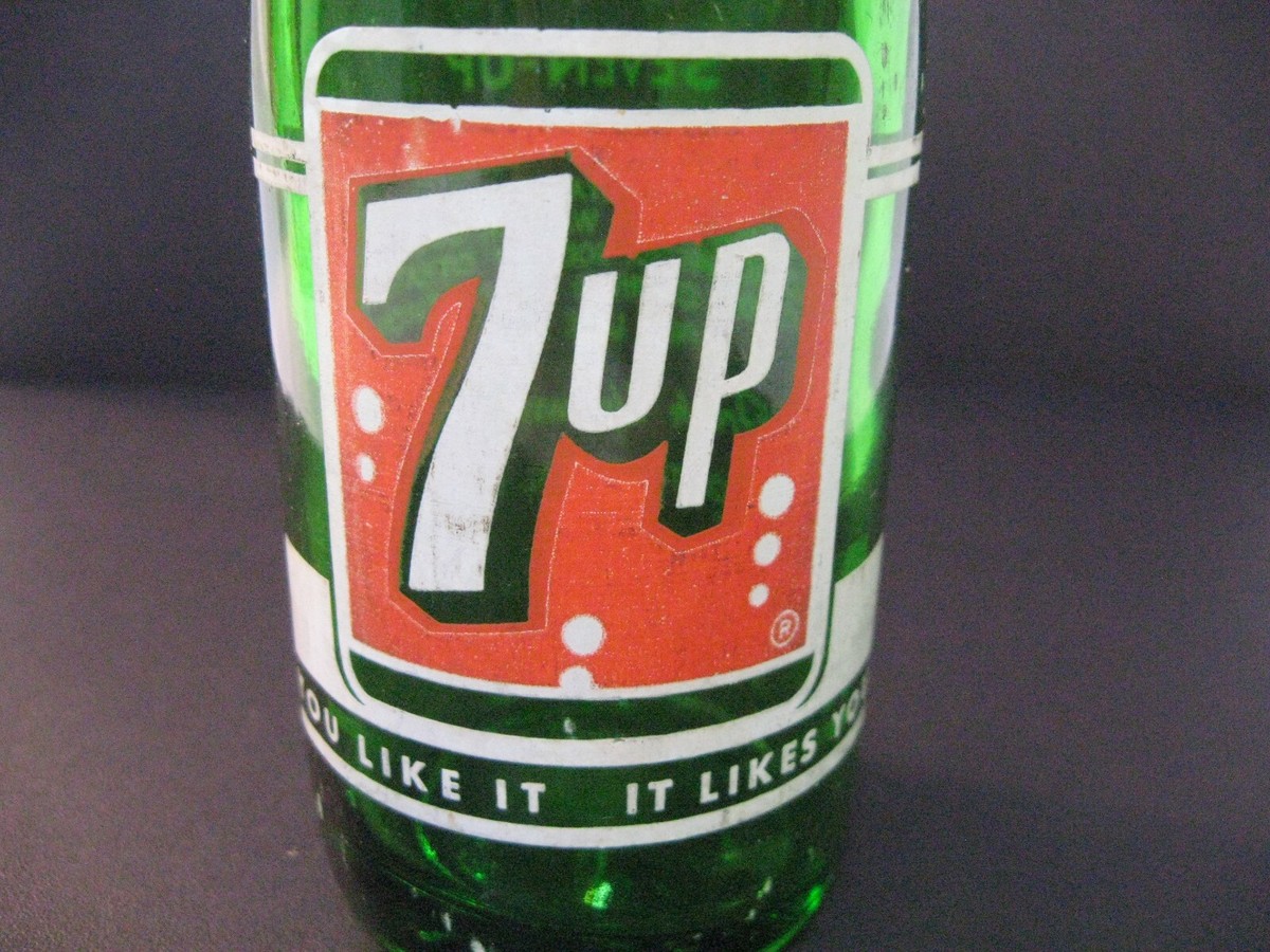 Vintage 7up Soda Pop Bottle Green Glass Orange Painted Label