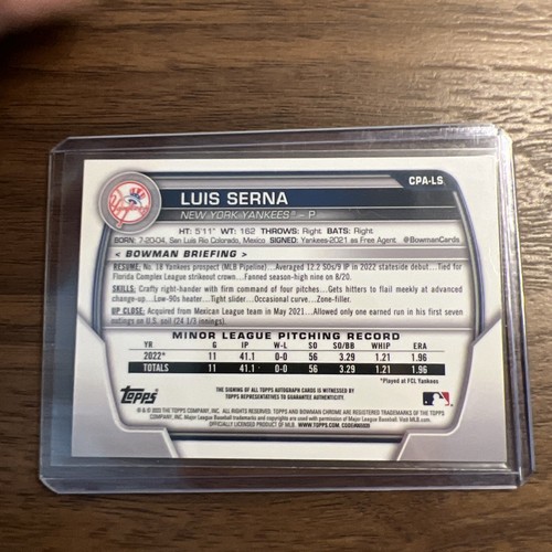 Luis Serna 2023 First Bowman Chrome Auto - Picture 2 of 2