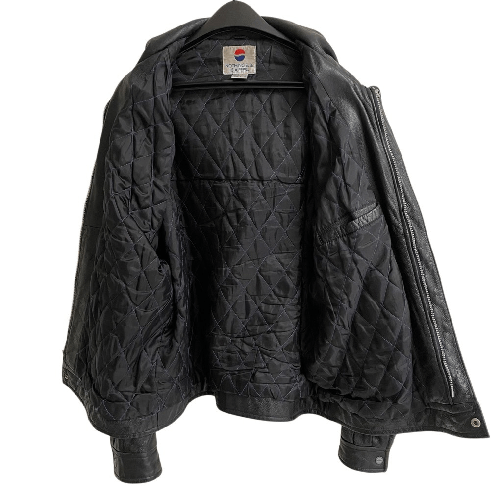 Y2K Pepsi black Bomber Moto Leather Jacket men's L zip snap Pepsi