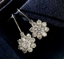 2Ct Round Cut Simulated Diamond Drop Dangle Earrings 14k White Gold Plated