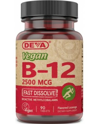 DEVA Vitamin B12 Sublingual 2500 mcg -Folic Acid Free 90 tabs Vegan -EXP 03/2027