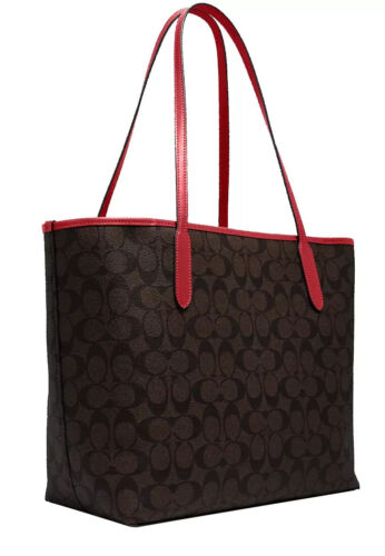 Coach City Tote in Signature Canvas Shoulder Bag - Gold/Brown 1941 Red (5696) - Picture 1 of 4