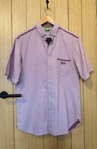 HUGO BOSS Short Sleeve Shirt Mens Size L Wine Burgundy Slim Fit Green Label - Picture 4 of 13