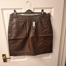 Nasty Gal Real Leather plelment chocolate mini Skirt 14 New