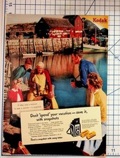 Vintage Kodak Camera Film Ad Fisherman Family Dock Scene Ephemera