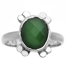 Faceted Natural Green Onyx 925 Sterling Silver Ring s.7.5 Jewelry R-1091