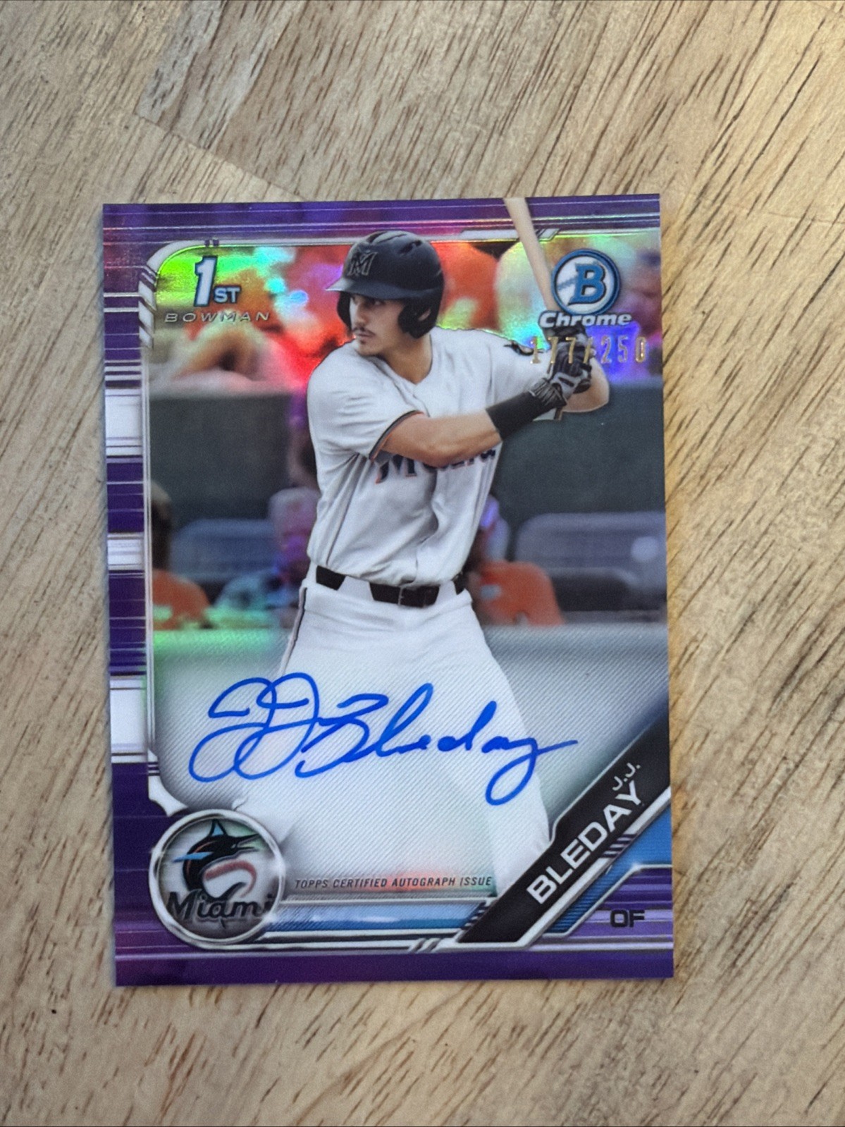 JJ Bleday 2019 Bowman Draft Chrome DP Auto Purple /250 #CDA-JJB Marlin See Notes