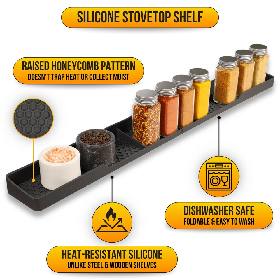 Estante Superior Magnético para Estufa TEO - Silicona 30" Sobre la Estufa Estante para Especias Foto 3 de 4