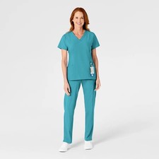 SET WonderWink W123 Women's Stylized V-neck Top and Flat Front Cargo Scrub Pant.
