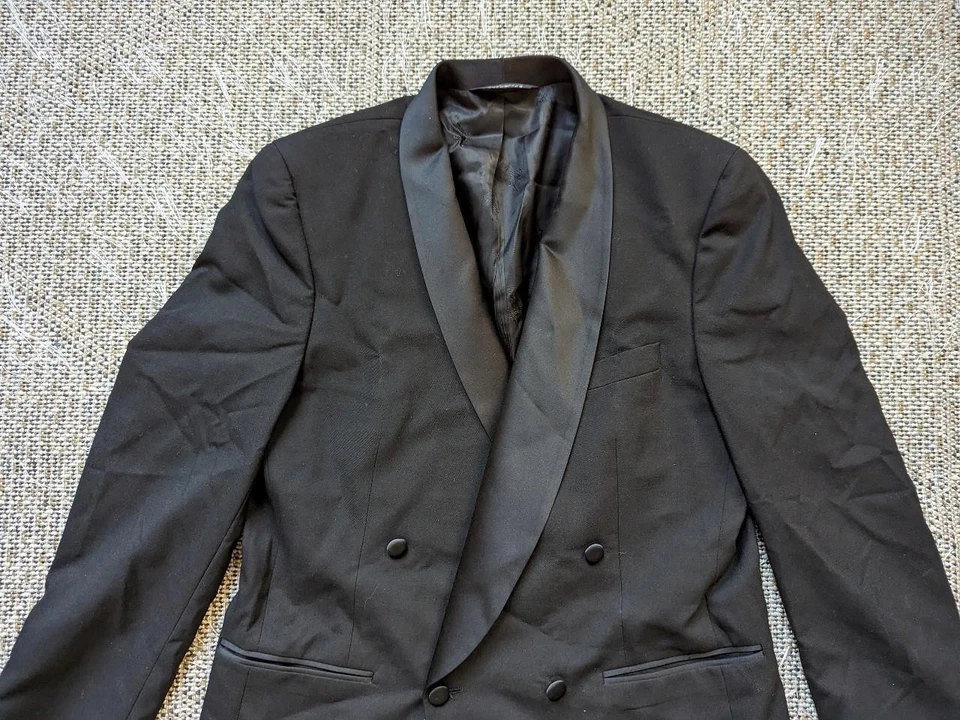 Chaqueta de fumar vintage hecha en EE. UU. BURBERRY esmoquin negro 40R chal doble botonadura Foto 2 de 4