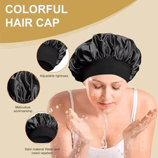 Women Satin Bonnet Night Sleep Cap Hair Hat Silk Head Cover Wide Elastic Band