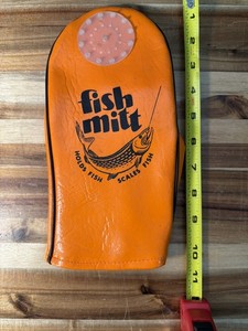 Vintage Fish Mitt Orange Fishing Glove Holds & Scales Fish Suction Cups