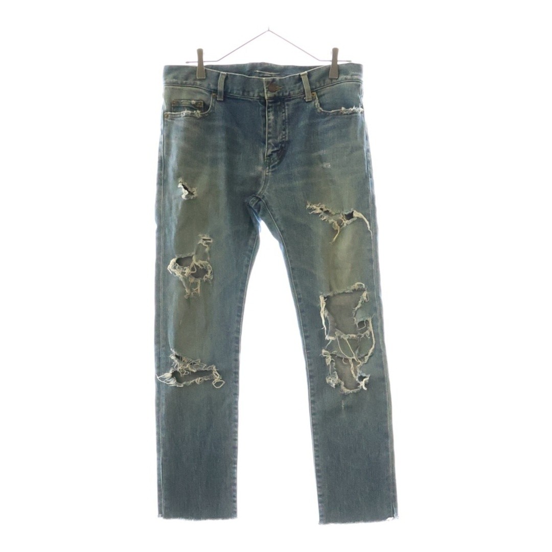 Pantaloni denim skinny SAINT LAURENT PARIS Destroy Crash indaco 391659 Y915I usati 98