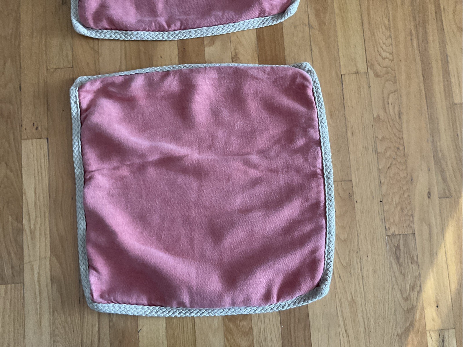 Pair Pottery Barn Linen Salmon Pink Pillow Covers Braided Rope Trim 24 X 24