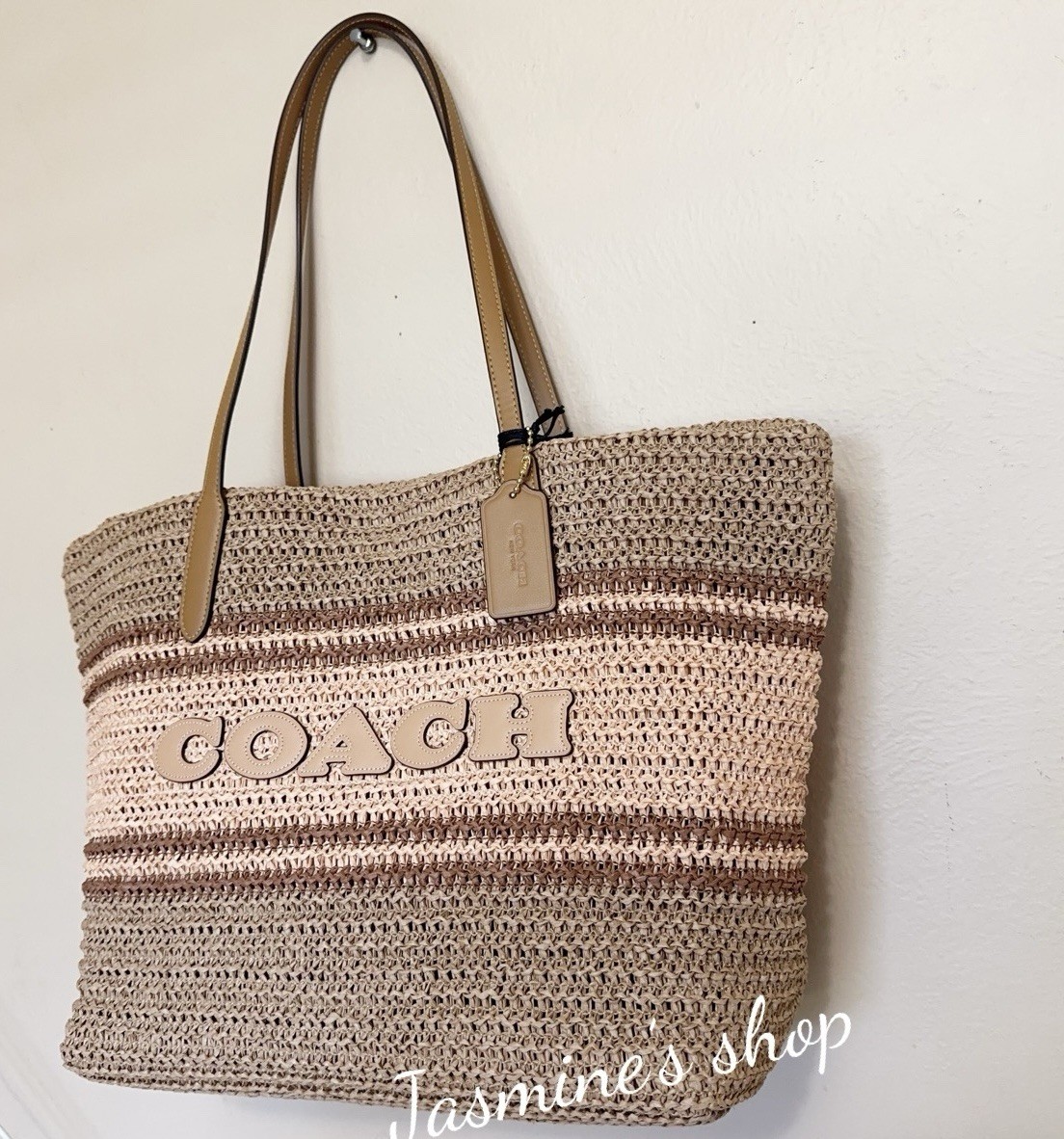 トートバッグ COACH City Tote Bag CBG87 NWT COACH Straw and smooth leather City Tote Bag CBG87 Im